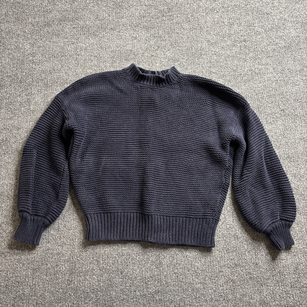 Alex Mill Button Back Crewneck Navy Cotton Twonky Sweater Women's Size Small